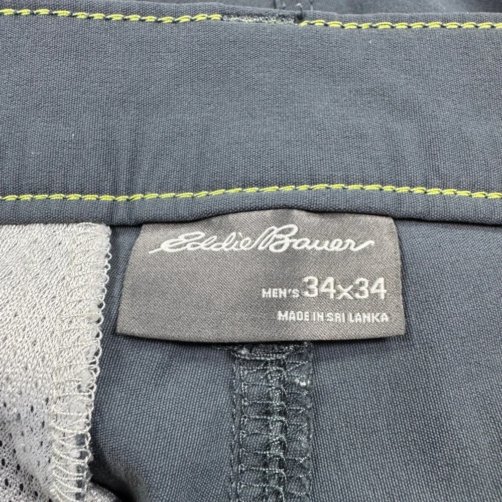 Eddie Bauer Takeoff Chino Pants Mens 34x34 Gray Blue Nylon Stretch Flat Front